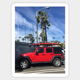 Red Jeep in Santa Barbara Sticker